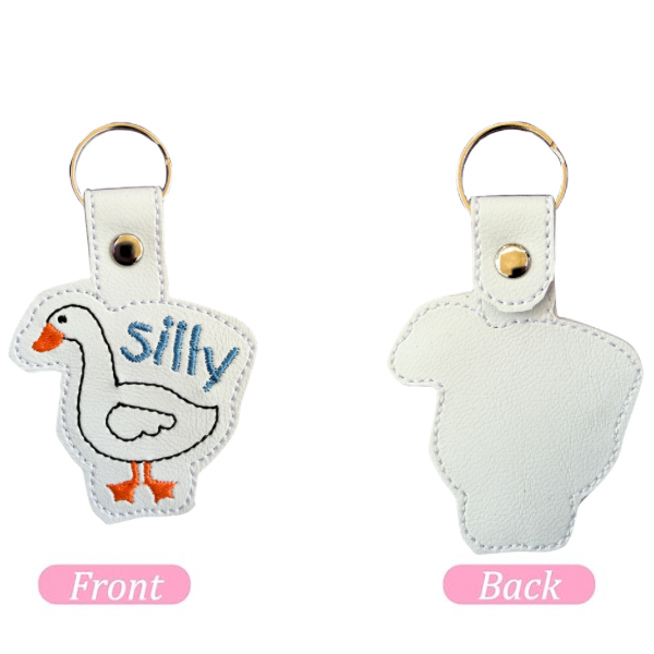Silly Goose Keychain, Funny Goose Keychain, Cute Animal Keychain, Embroidered Keychain, Quirky Gift, Coworker Gift, Cute Bag Charm