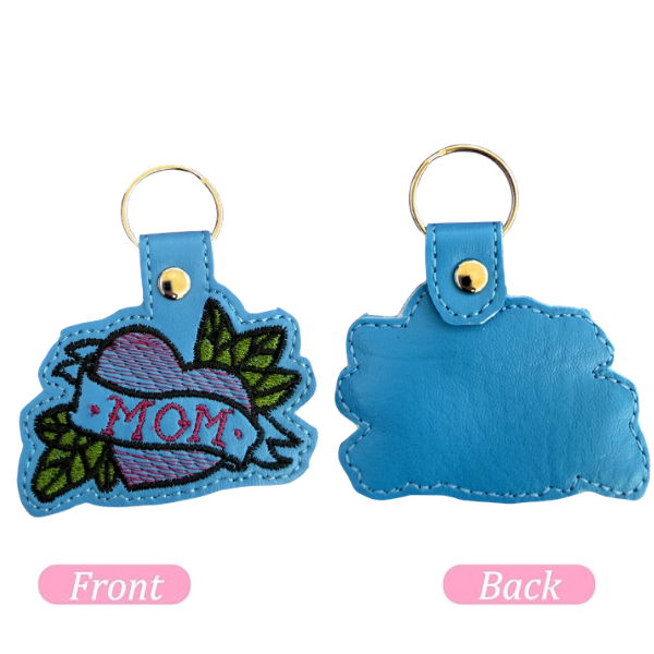 Mom Heart Keychain, Tattoo Style Mom Gift, Blue Keychain, Embroidered Keychain, Mother’s Day Gift, Gift for Mom, Edgy Mom Gift, Bag Charm