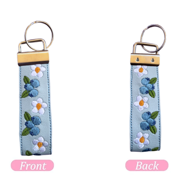Blueberry Floral Mini Wristlet Keychain, Cute Key Fob, Cottagecore Wristlet, Floral Keychain, Aesthetic Gift for Her