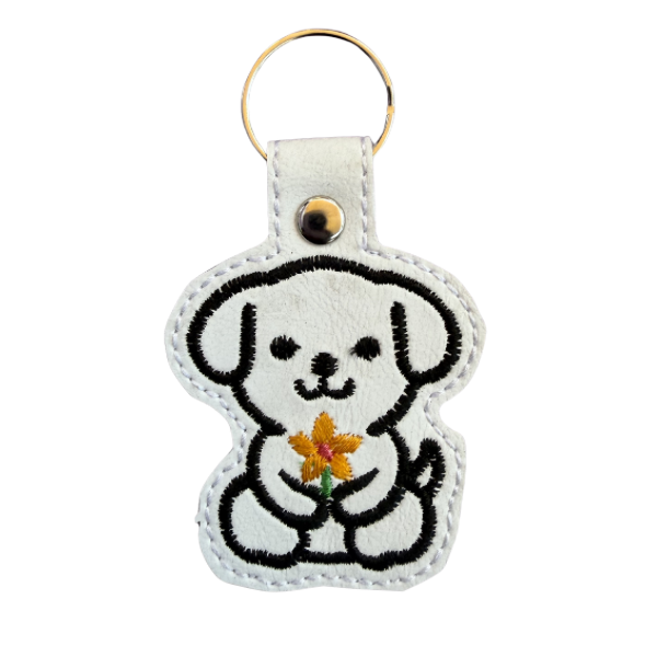 Cute Puppy Keychain, Dog Lover Gift, Embroidered Dog Keychain, Cute Animal Keychain, Floral Puppy Accessory, Kawaii Bag Charm, Gift for Her