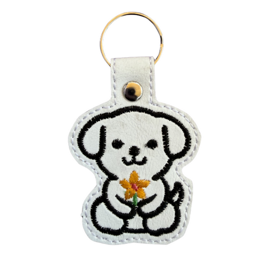 Cute Puppy Keychain, Dog Lover Gift, Embroidered Dog Keychain, Cute Animal Keychain, Floral Puppy Accessory, Kawaii Bag Charm, Gift for Her