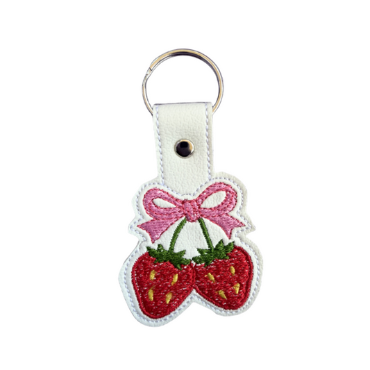 Strawberry Bow Keychain, Coquette Keychain, Cute Girly Keychain, Embroidered Keychain, Kawaii Accessory, Aesthetic Gift for Her, Bag Charm