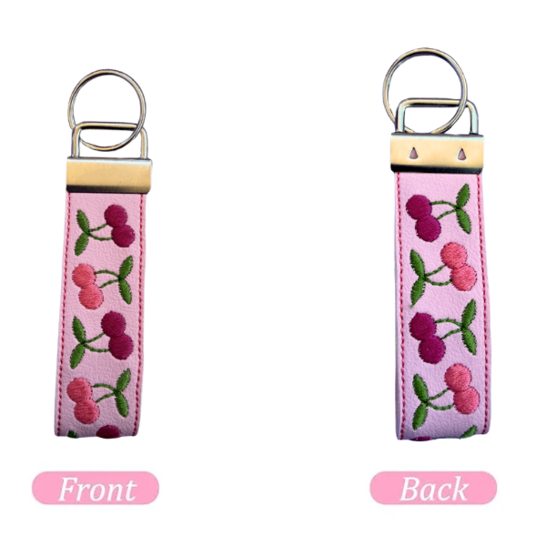 Cherry Mini Wristlet Keychain, Pink Cherry Key Fob, Coquette Accessory, Aesthetic Wristlet Strap, Gift for Her, Bag Charm