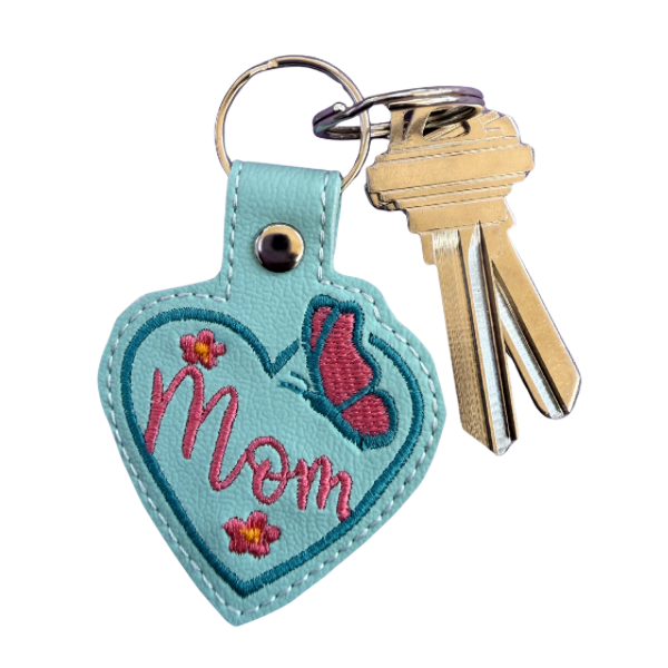 Mom Heart Keychain, Butterfly Mom Gift, Purple Keychain, Mother’s Day Gift, Embroidered Keychain, Gift for Mom, Cute Floral Keychain, Bag Charm
