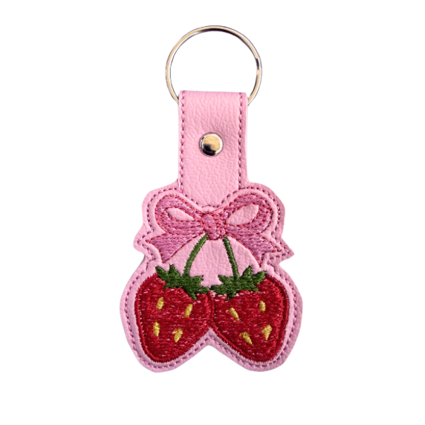 Strawberry Bow Keychain, Coquette Keychain, Cute Girly Keychain, Embroidered Keychain, Kawaii Accessory, Aesthetic Gift for Her, Bag Charm