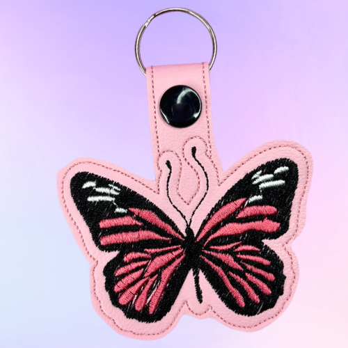 Pink Butterfly Embroidered Keychain