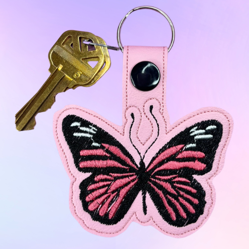 Pink Butterfly Embroidered Keychain