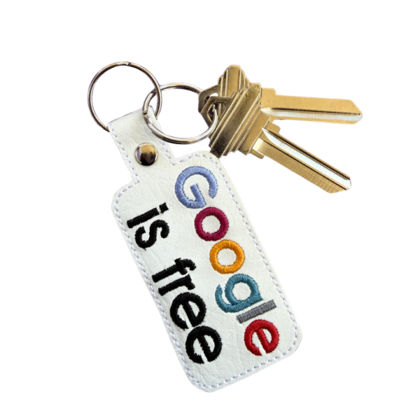 Searching Is Free Keychain, Funny Keychain, Gift, Embroidered Keychain, Work Humor Gift, Cute Bag Charm