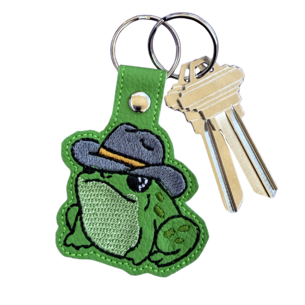 Cute Frog Keychain, Embroidered Frog with Hat Keychain, Green Animal Keychain, Funny Frog Gift, Backpack Charm, Purse Accessory, Cute Gift Idea
