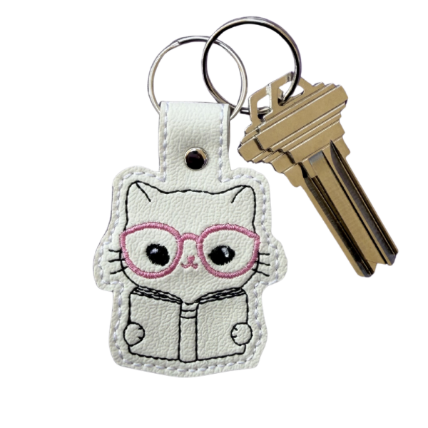 Book Lover Cat Keychain, Reading Cat Keychain, Cute Cat Keychain, Embroidered Keychain, Bookworm Gift, Reader Gift, Kawaii Bag Charm