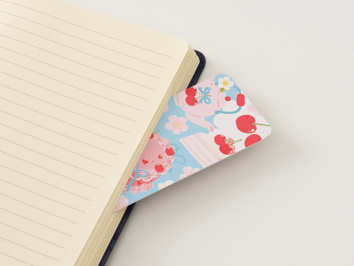 Cherry Cake Bookmark, Cute Dessert Bookmark, Coquette Aesthetic Bookmark, Pink Bow Bookmark, Kawaii Bookmark, Book Lover Gift, Cute Reading Accessory