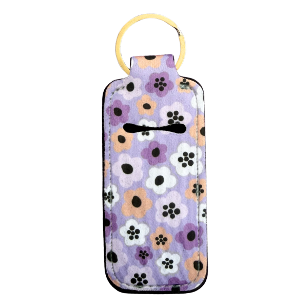 Purple Floral Lip Balm Holder Keychain, Cute Chapstick Holder, Flower Keychain, Kawaii Purse Accessory, Small Useful Gift for Her