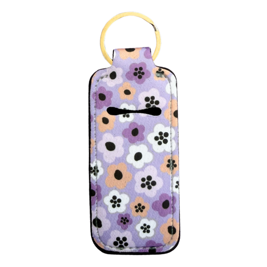 Purple Floral Lip Balm Holder Keychain, Cute Chapstick Holder, Flower Keychain, Kawaii Purse Accessory, Small Useful Gift for Her