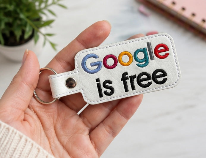 Searching Is Free Keychain, Funny Keychain, Gift, Embroidered Keychain, Work Humor Gift, Cute Bag Charm
