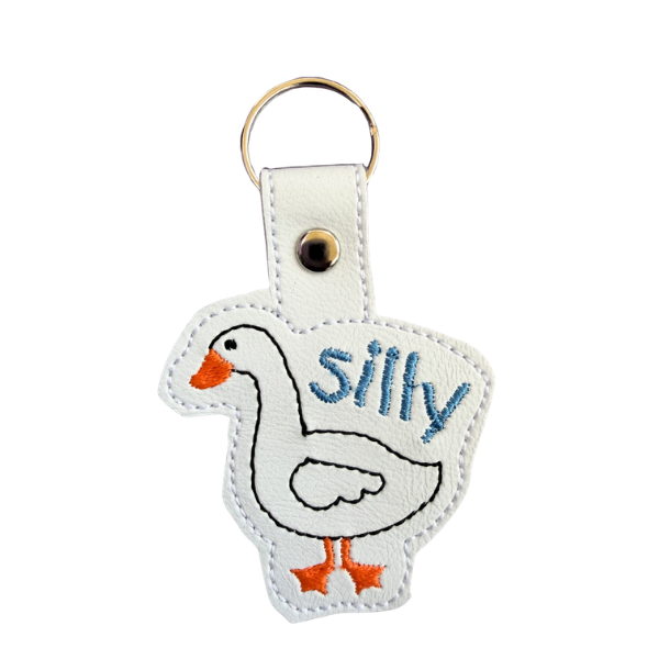 Silly Goose Keychain, Funny Goose Keychain, Cute Animal Keychain, Embroidered Keychain, Quirky Gift, Coworker Gift, Cute Bag Charm