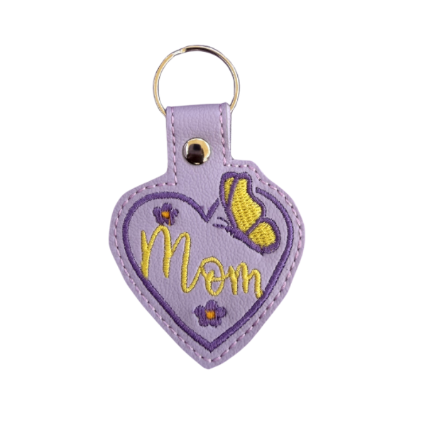 Mom Heart Keychain, Butterfly Mom Gift, Purple Keychain, Mother’s Day Gift, Embroidered Keychain, Gift for Mom, Cute Floral Keychain, Bag Charm