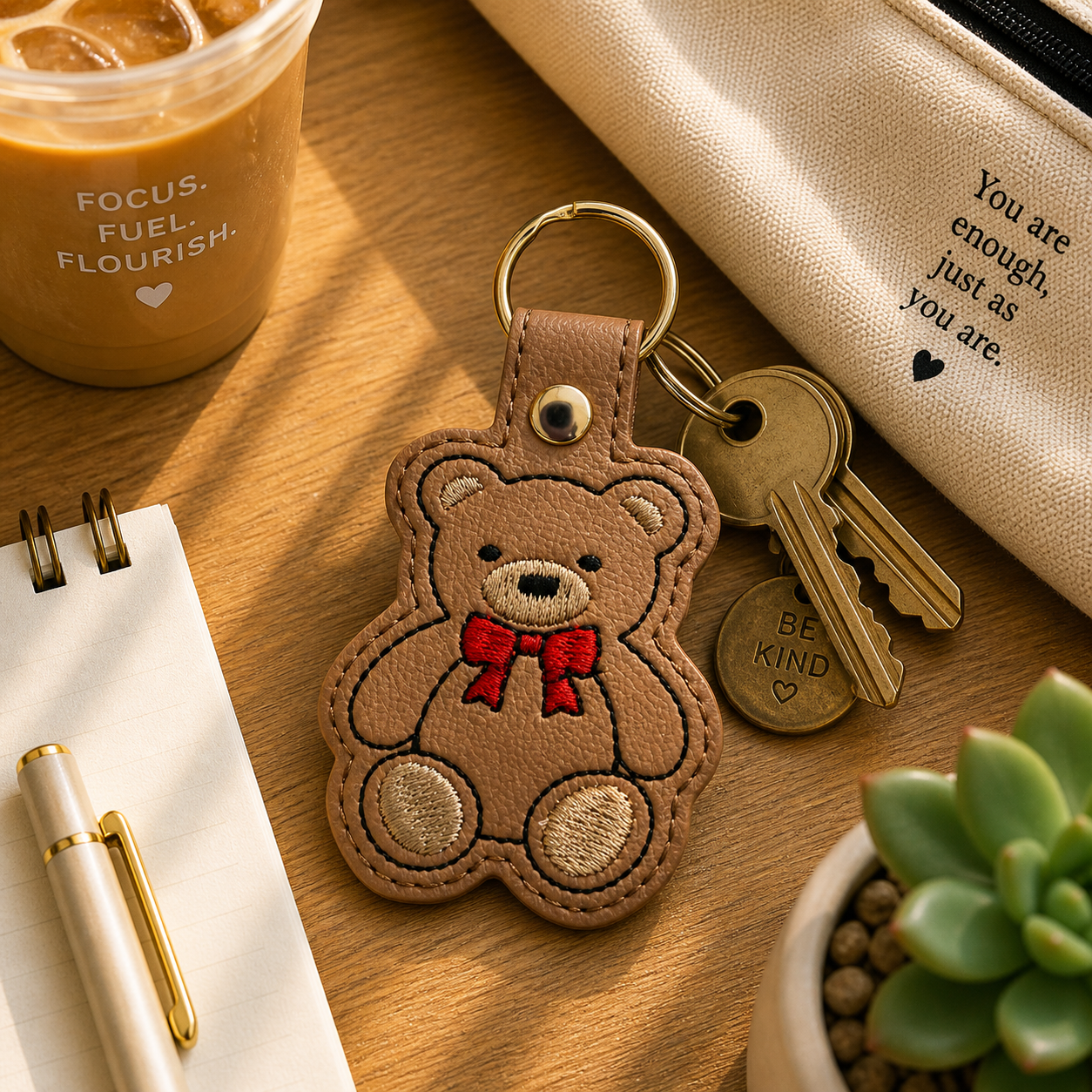 Teddy Bear Keychain, Cute Bear Keychain, Kawaii Keychain, Embroidered Keychain, Cute Gift for Her, Aesthetic Keychain, Backpack Charm, Bag Charm