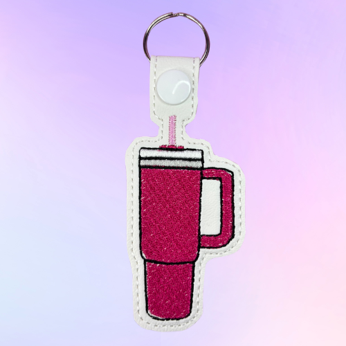 Pink Embroidered Tumbler Keychain