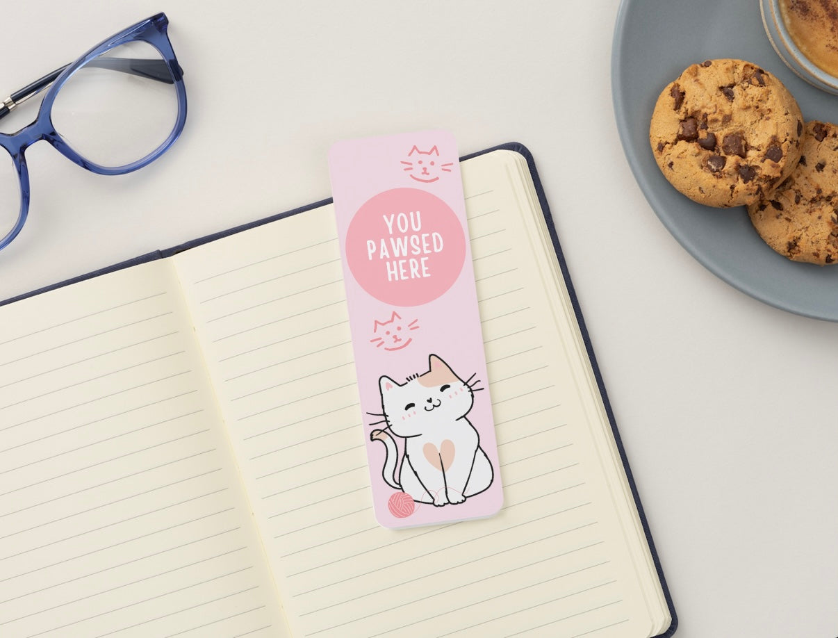 Cat Bookmark, Cute Cat Bookmark, Funny Bookmark “You Pawsed Here”, Kawaii Bookmark, Book Lover Gift, Cat Lover Gift, Cute Reading Accessory, Pink Bookmark