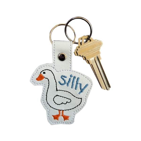 Silly Goose Keychain, Funny Goose Keychain, Cute Animal Keychain, Embroidered Keychain, Quirky Gift, Coworker Gift, Cute Bag Charm