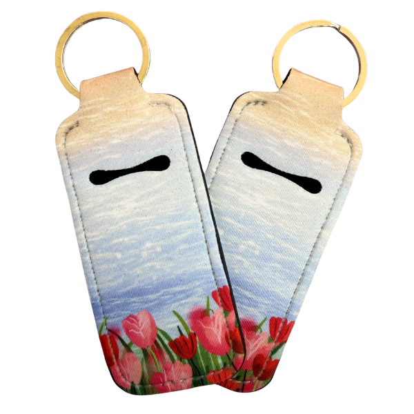 Floral Lip Balm Holder Keychain, Tulip Chapstick Holder, Cute Spring Keychain, Purse Accessory, Small Useful Gift for Her