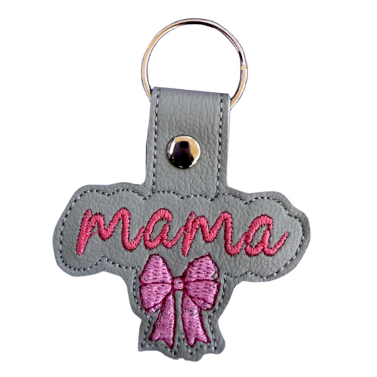 Mama Bow Keychain, Pink Bow Mama Gift, Cute Mom Keychain, Embroidered Keychain, Mother’s Day Gift, Gift for Mom, Girly Accessory, Bag Charm