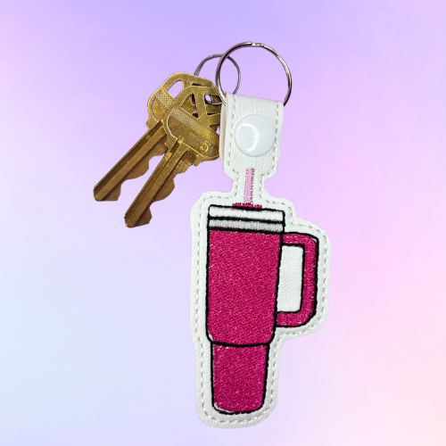 Pink Embroidered Tumbler Keychain