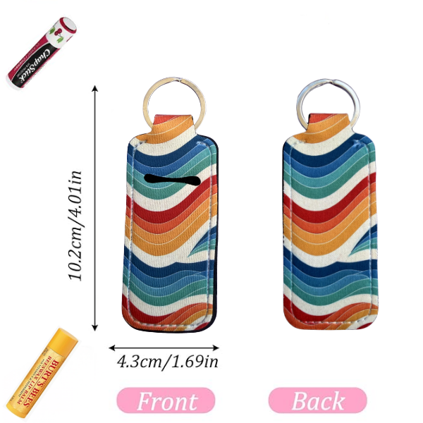Retro Rainbow Lip Balm Holder Keychain, Wavy Stripe Chapstick Holder, Cute Colorful Keychain, Purse Accessory, Small Useful Gift for Her