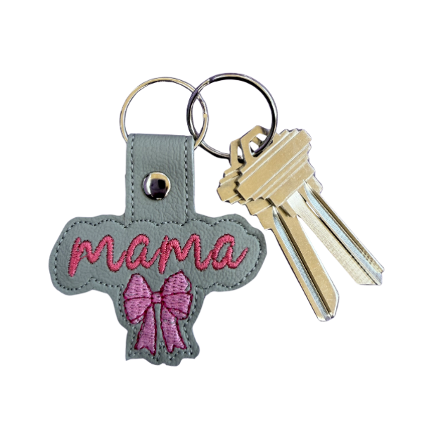 Mama Bow Keychain, Pink Bow Mama Gift, Cute Mom Keychain, Embroidered Keychain, Mother’s Day Gift, Gift for Mom, Girly Accessory, Bag Charm