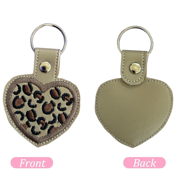 Leopard Heart Keychain, Cheetah Print Keychain, Neutral Aesthetic Keychain, Embroidered Keychain, Cute Bag Charm, Trendy Gift for Her, Minimal Accessory