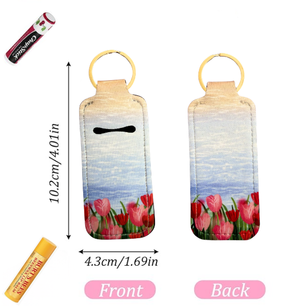 Floral Lip Balm Holder Keychain, Tulip Chapstick Holder, Cute Spring Keychain, Purse Accessory, Small Useful Gift for Her