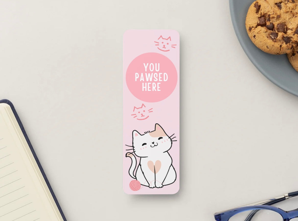 Cat Bookmark, Cute Cat Bookmark, Funny Bookmark “You Pawsed Here”, Kawaii Bookmark, Book Lover Gift, Cat Lover Gift, Cute Reading Accessory, Pink Bookmark