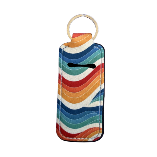 Retro Rainbow Lip Balm Holder Keychain, Wavy Stripe Chapstick Holder, Cute Colorful Keychain, Purse Accessory, Small Useful Gift for Her