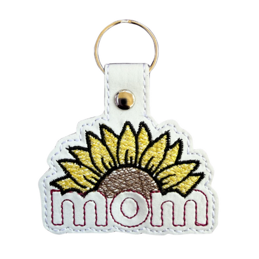 Sunflower Mom Keychain, Mom Gift, Floral Keychain, Embroidered Keychain, Mother’s Day Gift, Gift for Mom, Cute Bag Charm, Mom Accessory