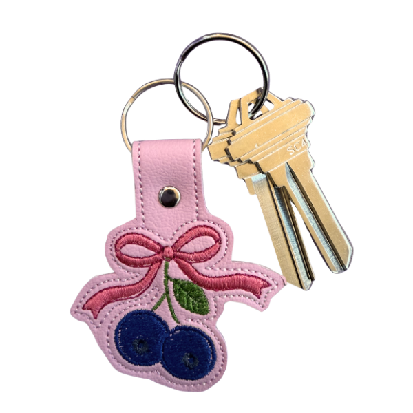 Blueberry Bow Keychain, Coquette Fruit Keychain, Cute Embroidered Keychain, Girly Bag Charm, Cottagecore Accessory, Aesthetic Gift for Her