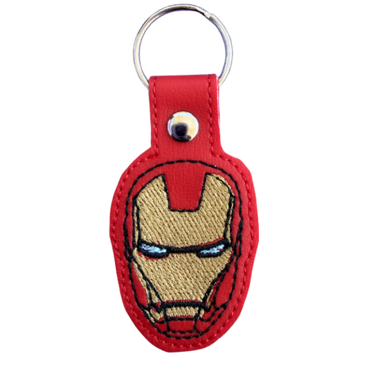 Powered Armor Hero Keychain, Superhero Inspired Keychain, Embroidered Keychain, Comic Fan Gift, Nerd Gift, Red Gold Keychain, Cute Bag Charm