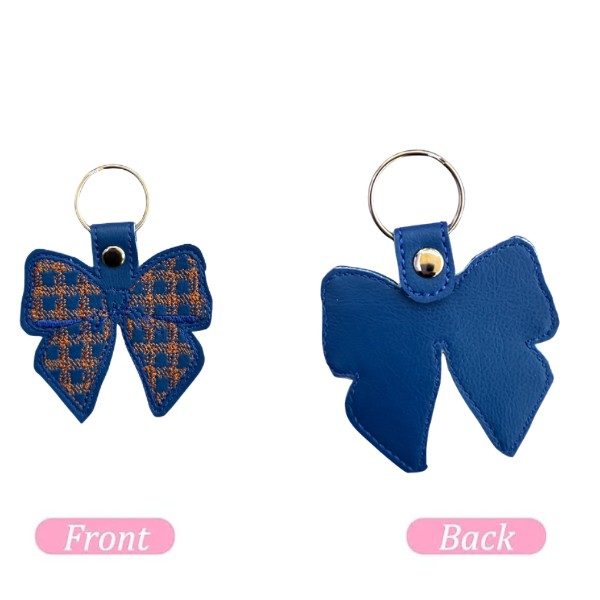 Blue Checkered Bow Keychain, Coquette Bow Keychain, Embroidered Bow Keychain, Trendy Bag Charm, Cute Aesthetic Accessory, Girly Keychain, Gift for Her