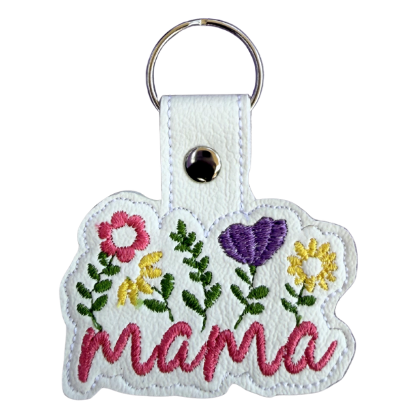 Floral Mama Keychain, Mama Gift, Flower Keychain, Embroidered Keychain, Mother’s Day Gift, Gift for Mom, Cute Mom Accessory, Bag Charm