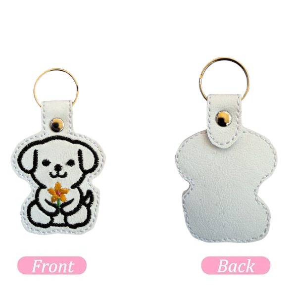 Cute Puppy Keychain, Dog Lover Gift, Embroidered Dog Keychain, Cute Animal Keychain, Floral Puppy Accessory, Kawaii Bag Charm, Gift for Her