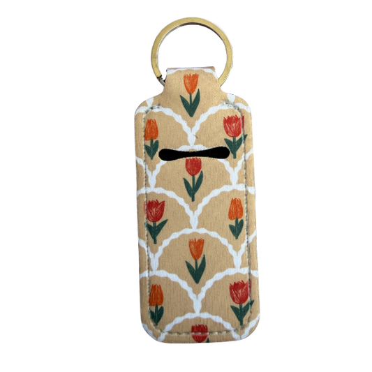 Tulip Lip Balm Holder Keychain, Floral Chapstick Holder, Vintage Keychain, Cute Purse Accessory, Small Useful Gift for Her