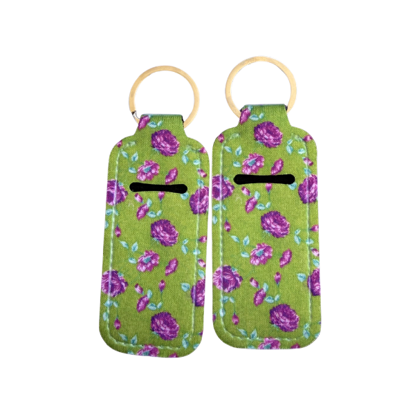 Green Floral Lip Balm Holder Keychain, Cute Chapstick Holder, Rose Flower Keychain, Purse Accessory, Small Useful Gift for Her