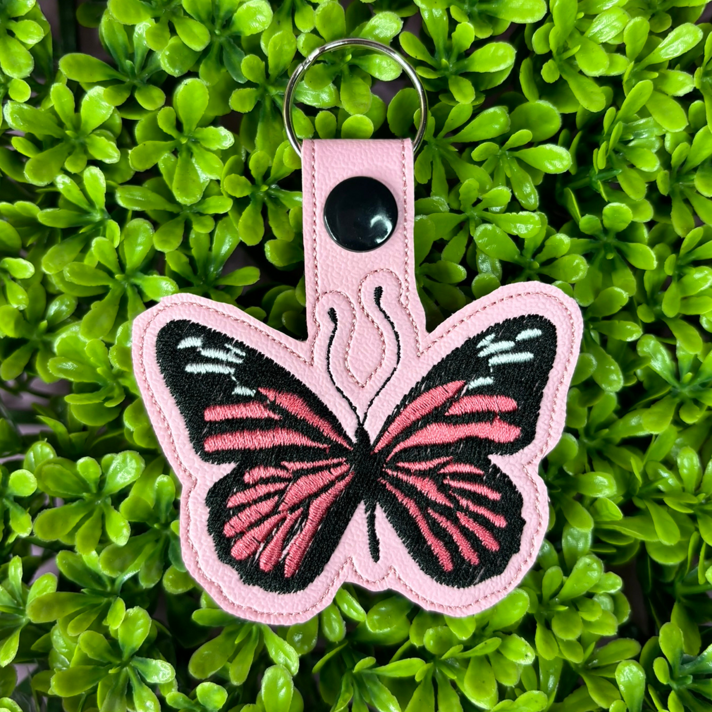 Pink Butterfly Embroidered Keychain