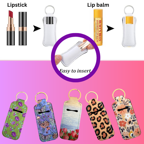 Blue Floral Lip Balm Holder Keychain, Cute Chapstick Holder, Cottagecore Keychain, Purse Accessory, Small Useful Gift for Her,
