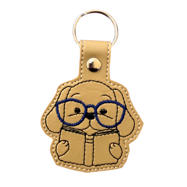Book Lover Dog Keychain, Reading Dog Keychain, Cute Dog Keychain, Embroidered Keychain, Bookworm Gift, Reader Gift, Cute Bag Charm