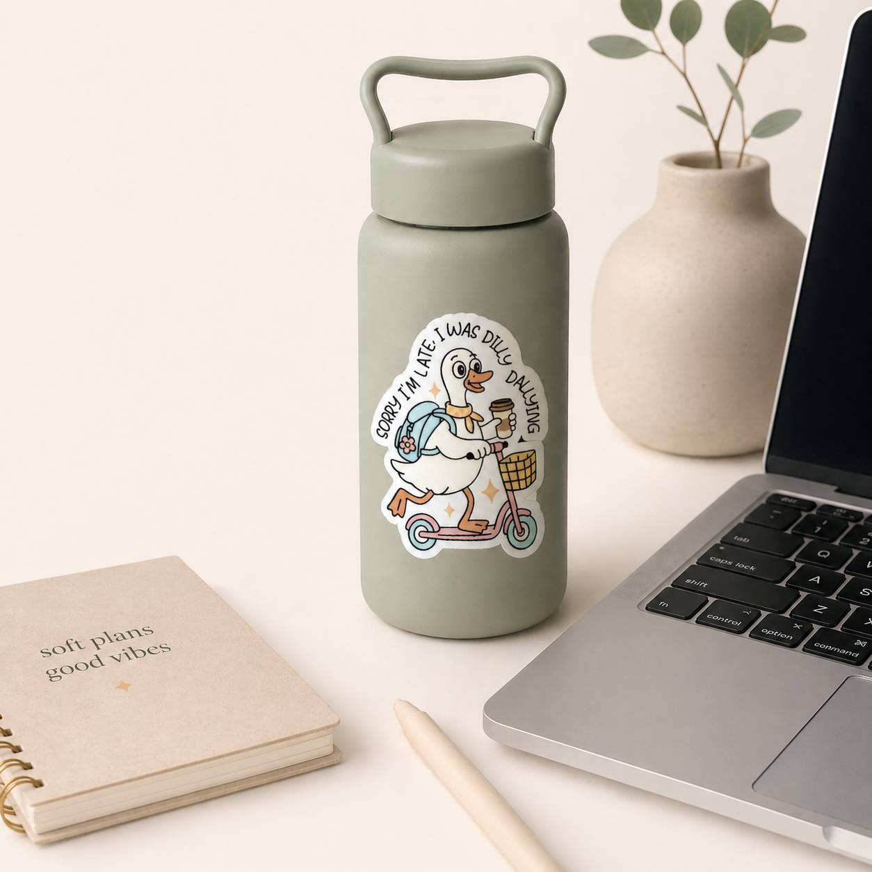 Funny Duck Sticker “Sorry I’m Late I Was Dilly Dallying” | Cute Aesthetic Sticker | Laptop Water Bottle Sticker | Funny Gift Idea | Planner Decor