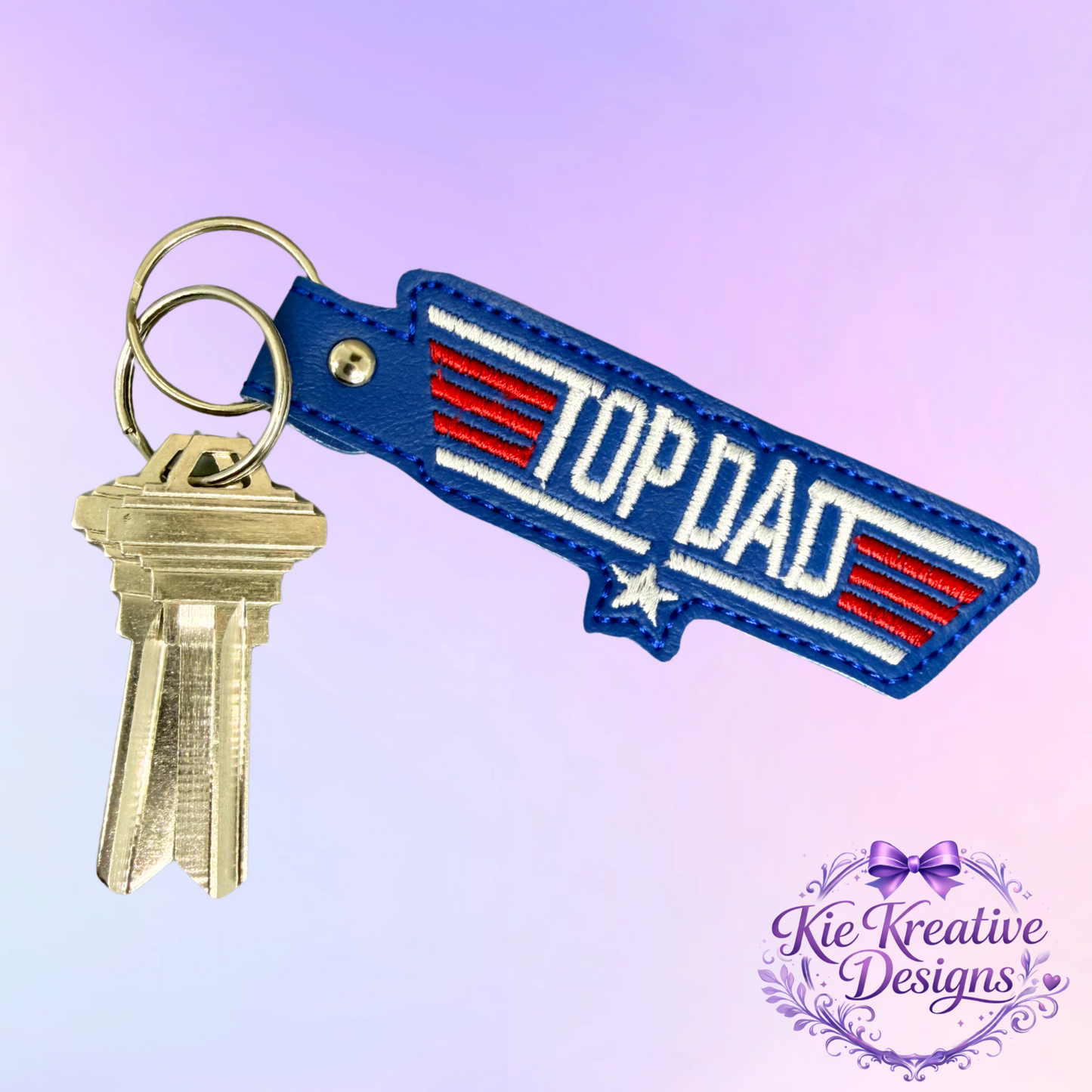 Top Dad Embroidered Keychain – Patriotic Father’s Day Gift | Dad Gift | Key Fob | Gift for Dad