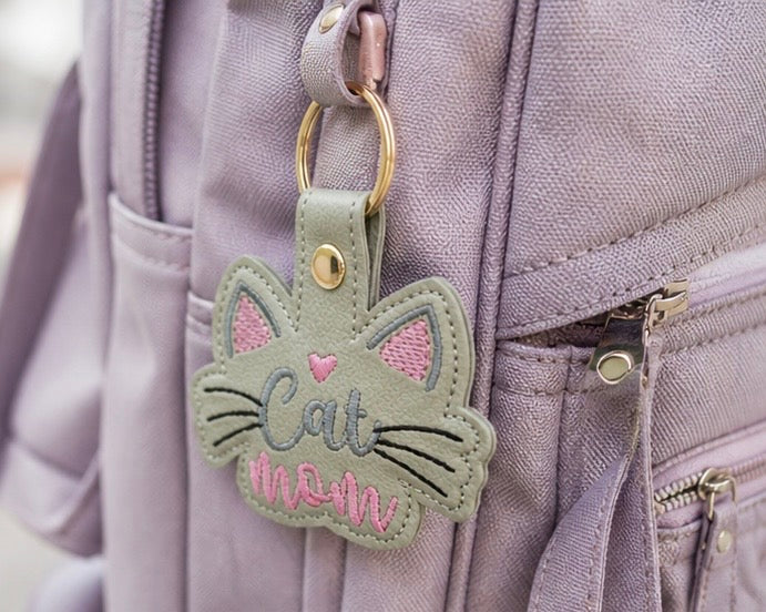 Cat Mom Keychain, Cat Lover Gift, Cute Cat Keychain, Embroidered Keychain, Pet Mom Gift, Gift for Cat Mom, Animal Lover Gift, Bag Charm