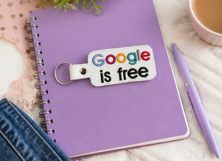 Searching Is Free Keychain, Funny Keychain, Gift, Embroidered Keychain, Work Humor Gift, Cute Bag Charm