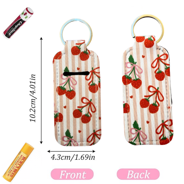 Strawberry Lip Balm Holder Keychain, Cute Chapstick Holder, Kawaii Fruit Keychain, Purse Accessory, Small Useful Gift