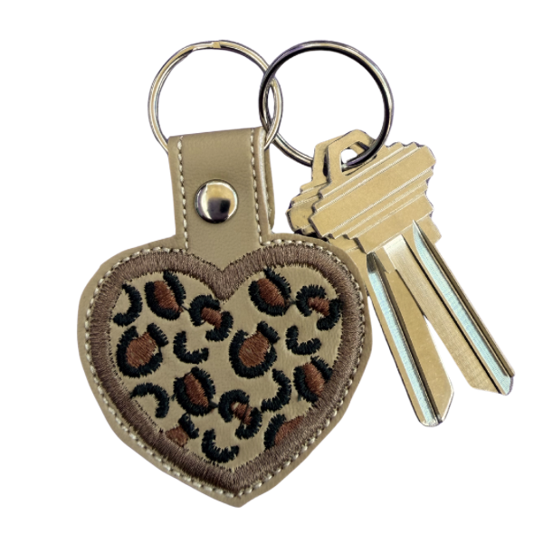 Leopard Heart Keychain, Cheetah Print Keychain, Neutral Aesthetic Keychain, Embroidered Keychain, Cute Bag Charm, Trendy Gift for Her, Minimal Accessory